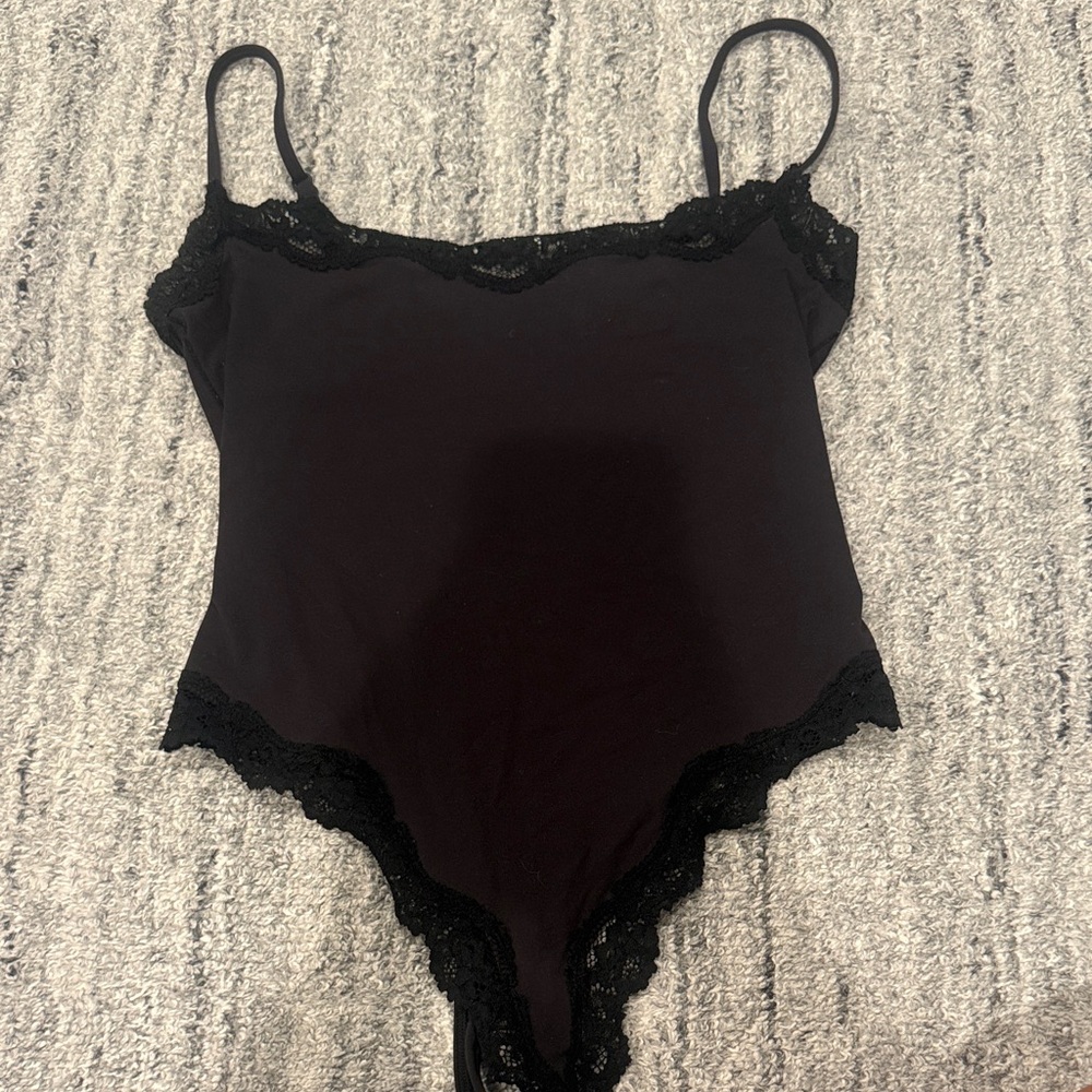 Skims Black Lace-Trim Bodysuit